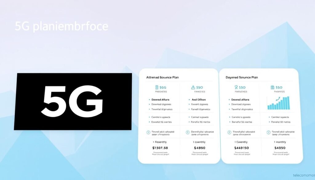A detailed infographic display showcasing the Telecombrother 5G plan options, captured in a clean, modern design. The foreground features a side-by-side comparison of the key plan details, including data allowances, download speeds, and monthly fees, rendered in a clear, readable typeface. The middle ground depicts sleek, minimalist icons and graphs to visually convey the plan benefits. The background subtly integrates a geometric pattern in shades of blue, evoking the 5G network technology. The overall composition strikes a balance between informative and visually appealing, making it an effective resource for consumers to evaluate their 5G plan options. A detailed infographic display showcasing the Telecombrother 5G plan options, captured in a clean, modern design. The foreground features a side-by-side comparison of the key plan details, including data allowances, download speeds, and monthly fees, rendered in a clear, readable typeface. The middle ground depicts sleek, minimalist icons and graphs to visually convey the plan benefits. The background subtly integrates a geometric pattern in shades of blue, evoking the 5G network technology. The overall composition strikes a balance between informative and visually appealing, making it an effective resource for consumers to evaluate their 5G plan options.