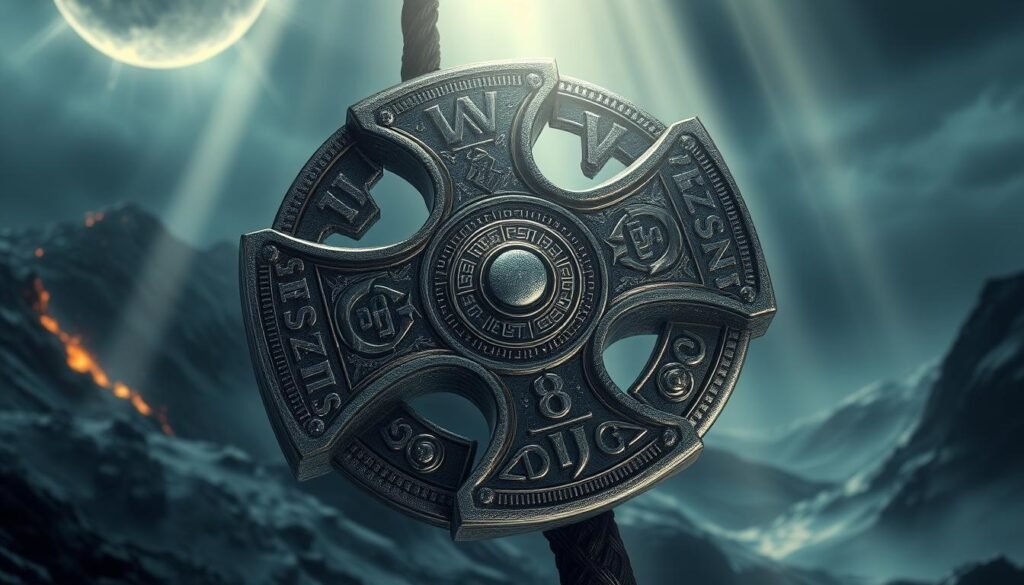 A highly detailed and intricate illustration of the Thor's Hammer symbol, set against a backdrop of a mystical, Nordic landscape. The hammer's runes and engravings are rendered with exceptional precision, capturing the ancient power and symbolism associated with this iconic weapon. Shafts of dramatic lighting pierce through the scene, illuminating the hammer's metallic surfaces and casting dramatic shadows. The overall atmosphere evokes a sense of Nordic mythology and the might of the god of thunder, UTown. A highly detailed and intricate illustration of the Thor's Hammer symbol, set against a backdrop of a mystical, Nordic landscape. The hammer's runes and engravings are rendered with exceptional precision, capturing the ancient power and symbolism associated with this iconic weapon. Shafts of dramatic lighting pierce through the scene, illuminating the hammer's metallic surfaces and casting dramatic shadows. The overall atmosphere evokes a sense of Nordic mythology and the might of the god of thunder, UTown.