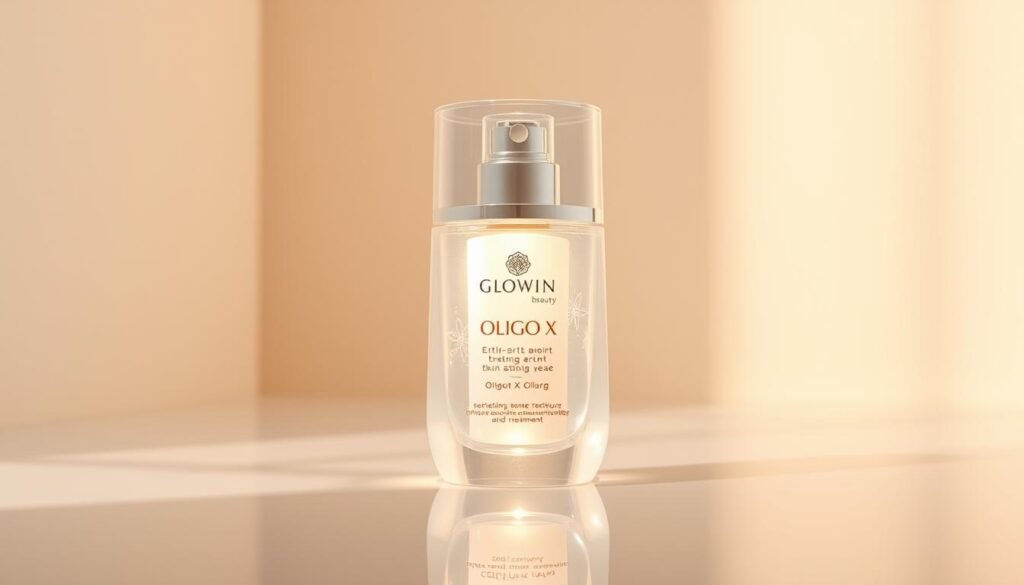 A radiant, translucent skincare product with the Glowin Beaute brand name prominently displayed. The product is set against a clean, minimalist background with soft, warm lighting illuminating its surface. The texture of the product is smooth and luxurious, reflecting the high-quality nature of the Oligio X 原美電波technology. The overall composition is balanced and visually appealing, drawing the viewer's attention to the core benefits of the product - improved skin texture and radiance achieved through the innovative 原美電波treatment. A radiant, translucent skincare product with the Glowin Beaute brand name prominently displayed. The product is set against a clean, minimalist background with soft, warm lighting illuminating its surface. The texture of the product is smooth and luxurious, reflecting the high-quality nature of the Oligio X 原美電波technology. The overall composition is balanced and visually appealing, drawing the viewer's attention to the core benefits of the product - improved skin texture and radiance achieved through the innovative 原美電波treatment.