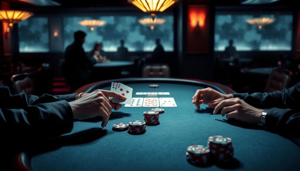 A visually striking and meticulously detailed illustration of the application of baccarat rules. Set in a dimly lit casino interior, the scene features a stylized, high-contrast rendering of a baccarat table, with players' hands, cards, and betting chips rendered in a bold, graphic style. The table is illuminated by a dramatic chiaroscuro lighting, casting dramatic shadows and highlights that emphasize the tension and drama of the game. The background is hazy and out of focus, creating a sense of depth and atmosphere, with the table and players as the central focus. The overall aesthetic evokes the elegance and sophistication of baccarat, while also conveying the strategic application of its rules and mechanics. A visually striking and meticulously detailed illustration of the application of baccarat rules. Set in a dimly lit casino interior, the scene features a stylized, high-contrast rendering of a baccarat table, with players' hands, cards, and betting chips rendered in a bold, graphic style. The table is illuminated by a dramatic chiaroscuro lighting, casting dramatic shadows and highlights that emphasize the tension and drama of the game. The background is hazy and out of focus, creating a sense of depth and atmosphere, with the table and players as the central focus. The overall aesthetic evokes the elegance and sophistication of baccarat, while also conveying the strategic application of its rules and mechanics.